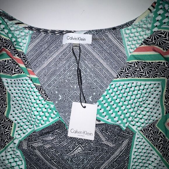 Calvin Klein Womens Multi Color Print Sleeveless Drape Neck Tank Top Size 3X NWT - Picture 6 of 9